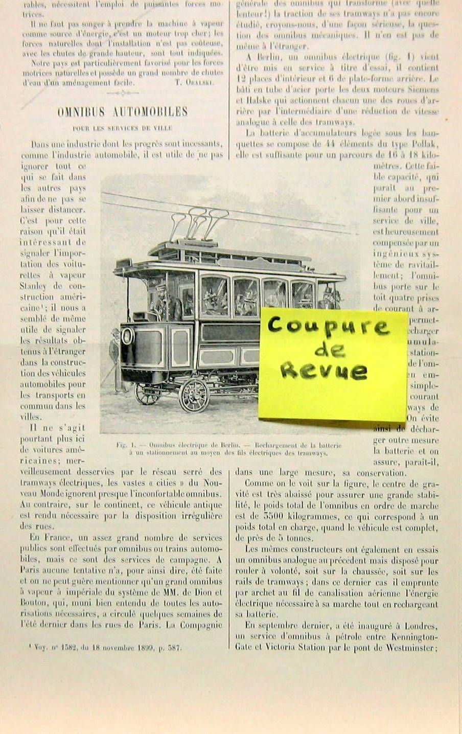 Couverture de 1900 OMNIBUS AUTOMOBILES POUR LE SERVICE DE VILLE AVEC 2 GRAVURES