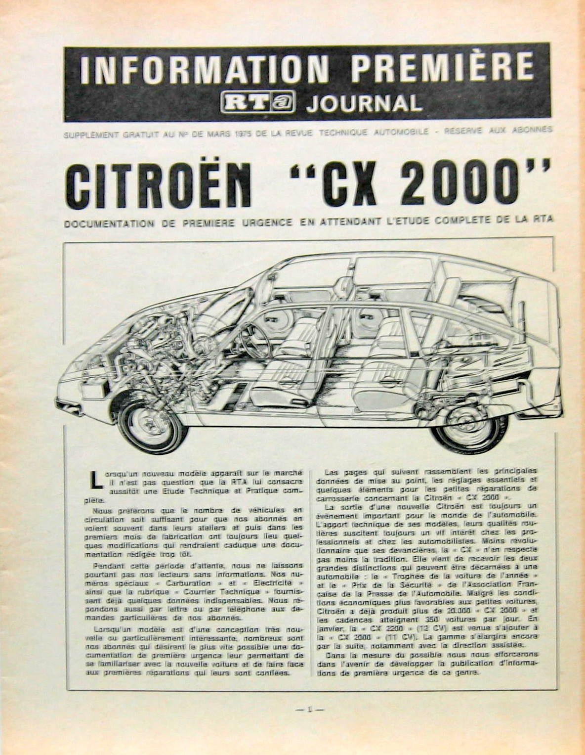 Couverture de 1975-3 CITROEN CX 2000  DOCUMENTATION DE PREMIERE URGENCE