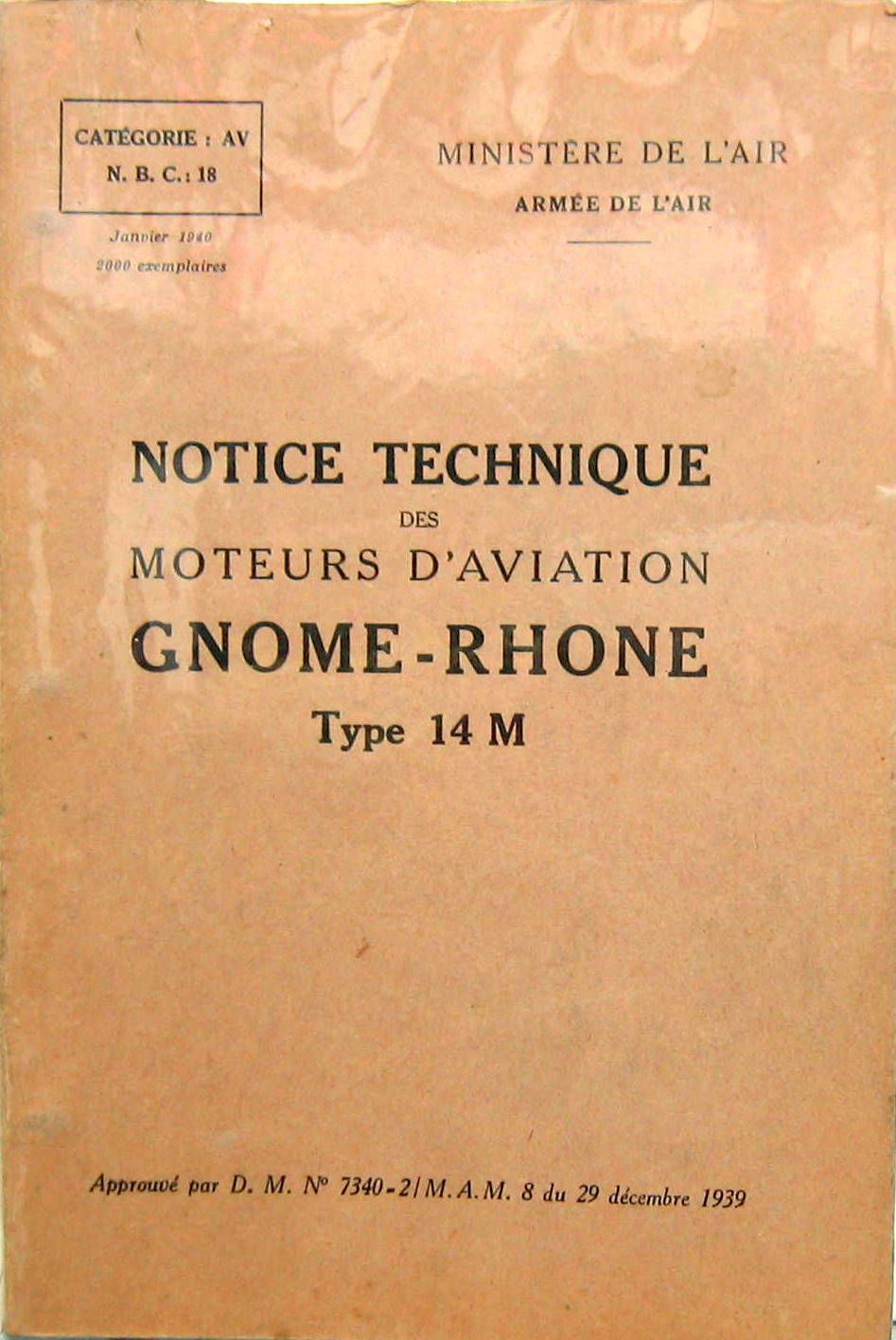 Couverture de 1939 GNOME ET RHONE MOTEUR TYPE 14 M