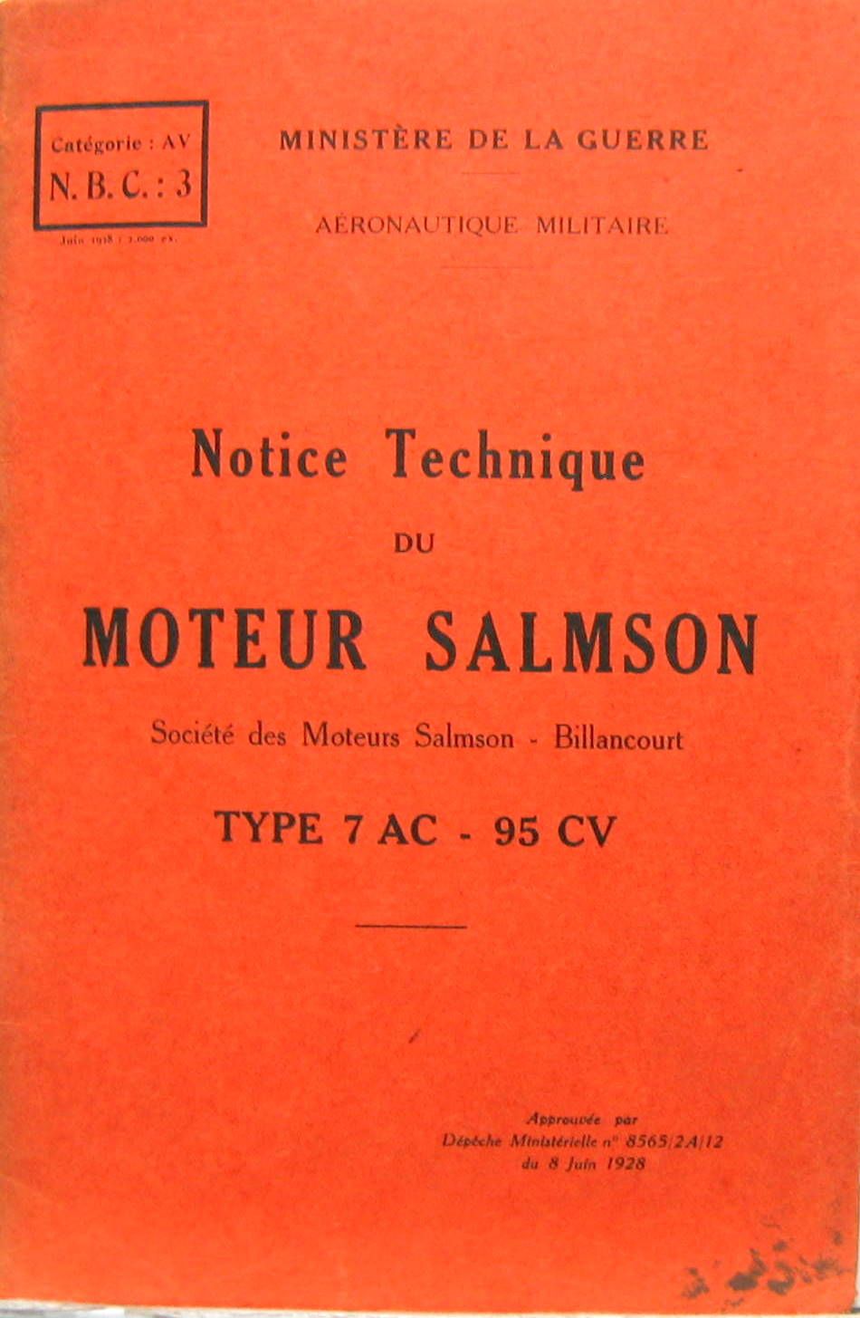 Couverture de 1928 SALMSON  MOTEUR TYPE 7 AC   95 CV  NOTICE