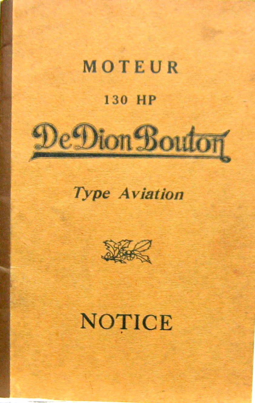 Couverture de DE DION BOUTON TYPE AVIATION 130 HP  NOTICE