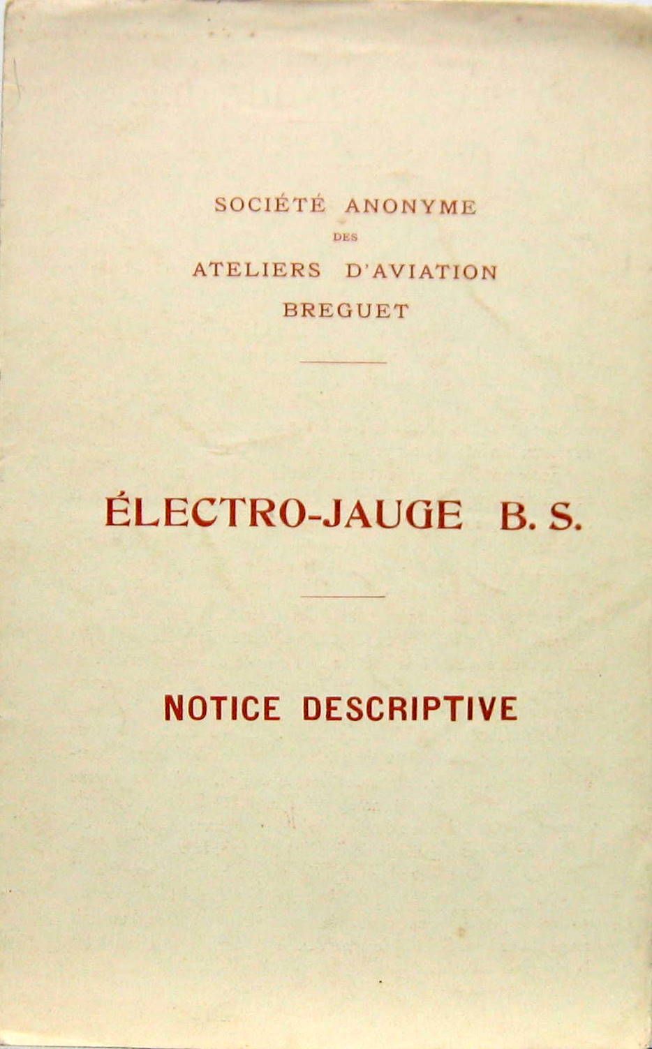 Couverture de 1946 BREGUET ELECTRO JAUGE BS NOTICE
