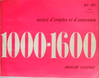 Couverture de 1970-7  CITROEN TYPE H  HZ-HY 1000 ET   1600 ESSENCE LIVRET D'ENTRETIEN