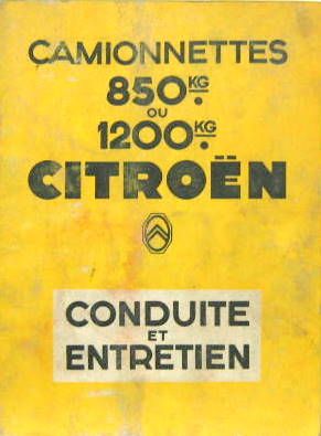 Couverture de 1953-12  CITROEN TYPE H  850 ET 1200 H-HZ   LIVRET D'ENTRETIEN