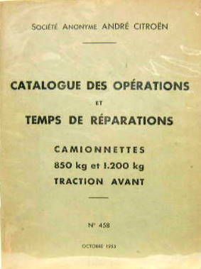 Couverture de 1953-10  CITROEN TYPE H CATALOGUE DES REPARATIONS ET TEMPS DES REPARATIONS