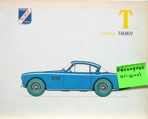 Couverture de 1950 TALBOT LAGO COUPE DESSIN DECOUPE DANS UN LIVRE SUR BEAU PAPIER