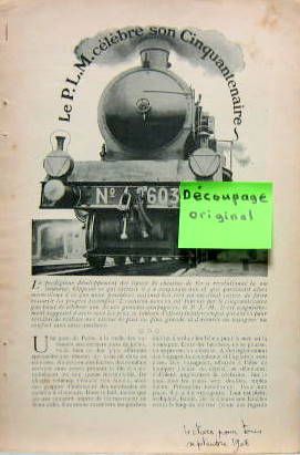 Couverture de 1908 LE PLM FETE SON CINQUANTENAIRE ARTICLE D'EPOQUE