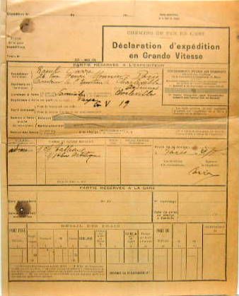 Couverture de 1911 CHEMINS DE FER DE L'EST DECLARATION D'EXPEDITION EN GRANDE VITESSE