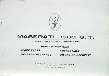 Couverture de MASERATI 3500 GT CARBURATEUR ET INJECTION COUPE ET CABRIOLET ET SEBRING MANUEL DE PIECES DETACHEES EN PHOTOCOPIES