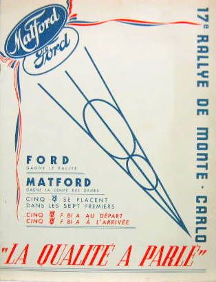 Couverture de MATFORD FORD AU RALLYE DE MONTE CARLO LA QUALITE A PARLE