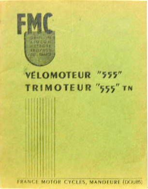 Couverture de 1946 FMC 555 125 CM3 555 TN TRIMOTEUR LIVRET D'ENTRETIEN