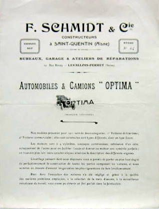 Couverture de 1911 OPTIMA AUTOMOBILES ET CAMIONS F.SCHMIDT A ST QUENTIN