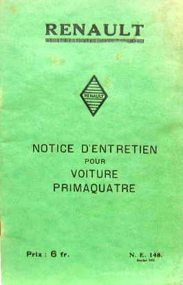 Couverture de RENAULT PRIMAQUATRE LIVRET D'ENTRETIEN