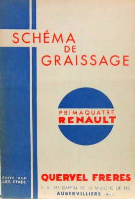 Couverture de RENAULT PRIMAQUATRE  LIVRET DE GRAISSAGE QUERVEL
