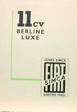 Couverture de SIMCA FIAT 11 CV  BERLINE LUXE CATALOGUE
