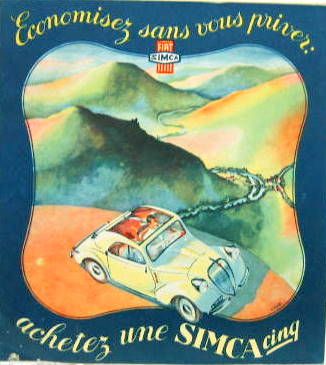 Couverture de SIMCA FIAT CINQ BERLINE ET BERLINE  DECAPOTABLE DEPLIANT DESSIN DE GUY SABRAN