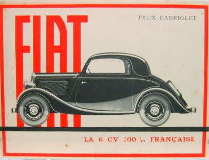 Couverture de FIAT FRANCE 6 CV FAUX CABRIOLET  LA 6 CV 100 % FRANCAISE  PROSPECTUS