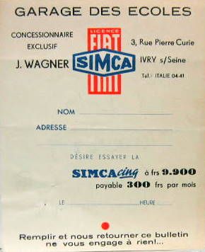 Couverture de SIMCA FIAT SIMCA CINQ BON D'ESSAI