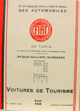 Couverture de 1931 -7 FIAT FRANCE TARIF  N°146 CATALOGUE