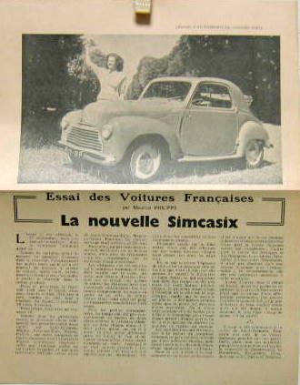 Couverture de 1947 LA NOUVELLE SIMCA SIX PROSPECTUS