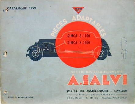 Couverture de 1959 SIMCA HUIT  1100 et 1200 CATALOGUE DE PIECES DETACHEES ADAPTABLES A.SALVI