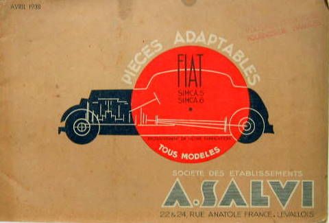 Couverture de 1938 SIMCA 5 ET 6 CV  CATALOGUE DE PIECES DETACHEES ADAPTABLES A.SALVI