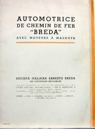 Couverture de 1935 AUTOMOTRICES BREDA CATALOGUE EN FRANCAIS