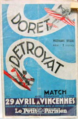 Couverture de 1934 DORET DETROYAT MATCH AVEC ECHANGE D'AVION A VINCENNES PROGRAMME