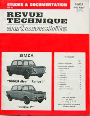 Couverture de 1974 SIMCA 1000 RALLYE 1 ET 2 REVUE TECHNIQUE RTA