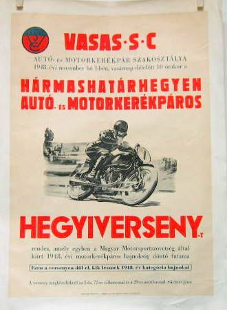 Couverture de 1948 GRAND PRIX MOTO EN HONGRIE HEGYIVRSENY AVEC UNE VELOCETTE AFFICHE ENTOILEE