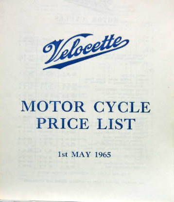 Couverture de VELOCETTE TARIF 1965 EN ANGLAIS