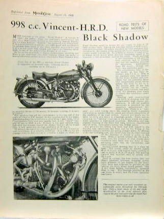 Couverture de 1949-11 VINCENT 998 CC HRD BLACK SHADOW ARTCLE ORIGINAL DE MOTORCYCLE  EN ANGLAIS