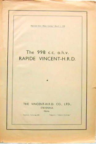 Couverture de 1939-1 VINCENT THE 998 CC OHV RAPIDE VINCENT ARTCLE ORIGINAL DE MOTORCYCLING EN ANGLAIS