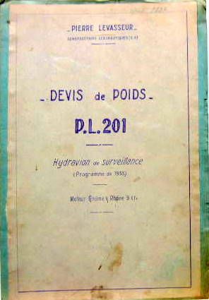 Couverture de 1933 LEVASSEUR HYDRAVION DE SURVEILLANCE PL201 CATALOGUE