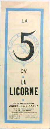 Couverture de LA LICORNE 5 CV 4PAGES BLEU