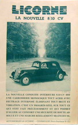 Couverture de LA LICORNE 8/10 CV A CAISSE DE TRACTION PROSPECTUS EN COPIE COULEUR