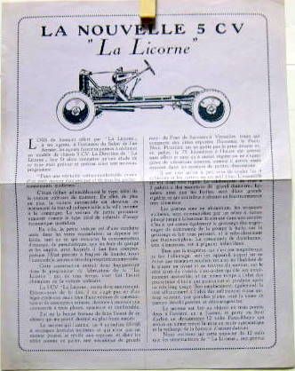 Couverture de LA LICORNE 5 CV PROSPECTUS BRUXELLES
