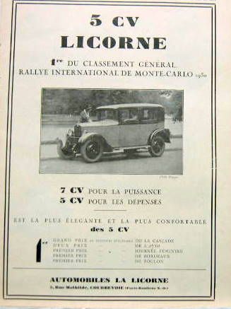 Couverture de 1931-1 LA LICORNE 5 CV PUBLICITE D'EPOQUE DECOUPEE DANS UNE REVUE