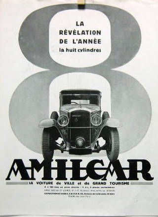 Couverture de AMILCAR 8 CYLINDRES LA REVELATION DE L'ANNEE  PUBLICITE DECOUPEE DANS UNE REVUE D'EPOQUE