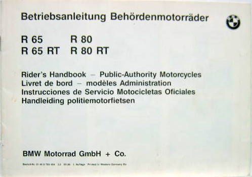 Couverture de 1986-12 BMW R65 R65RT R80 R80RT  LIVRET DE BORD POUR LES MODELES ADMINISTRATION