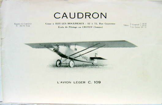 Couverture de 1928 CAUDRON C 109 A MOTEUR SALMSON AD9 CATALOGUE