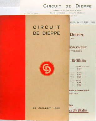 Couverture de 1932 CIRCUIT DE DIEPPE REGLEMENT + 1 ADDITIF ET LETTRE A ENTETE A M.L.CRAPEZ