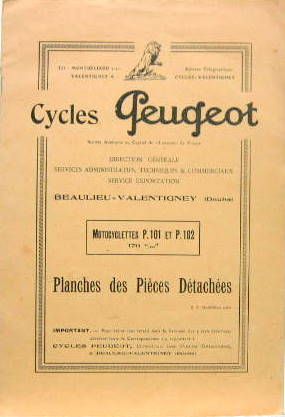 Couverture de 1929 PEUGEOT MOTO 170 CM3 TYPE P 101  P 102  CATALOGUE DE PIECES DETACHEES PLANCHES