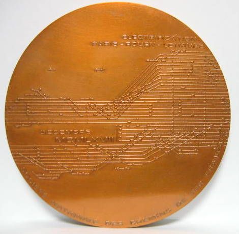 Couverture de 1977 SNCF PARIS ROUEN LE HAVRE ELECTRIFICATION MEDAILLE EN BRONZE GRAVEUR MATHIEU