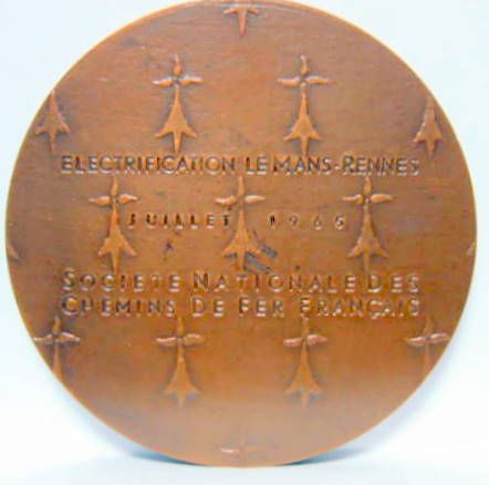 Couverture de 1965 SNCF LE MANS RENNES  ELECTRIFICATION MEDAILLE EN BRONZE GRAVEUR ILLISIBLE