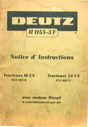 Couverture de DEUTZ 18 CV FL612/6 24 CV FL612/5 DIESEL REFROIDI PAR AIR  LIVRET D'ENTRETIEN