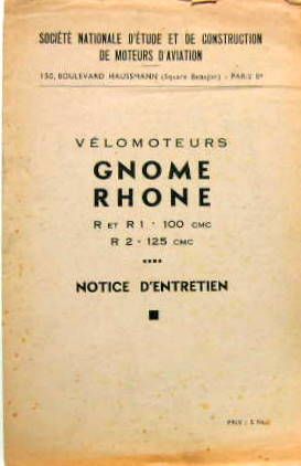 Couverture de GNOME ET RHONE R R1 100 CM3- R2 125 CM3 LIVRET D'ENTRETIEN
