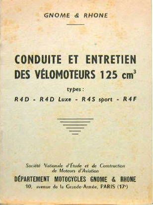 Couverture de GNOME ET RHONE R4D R4D LUXE R4S SPORT R4F 125 CM3 LIVRET D'ENTRETIEN
