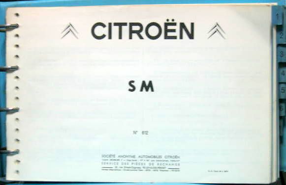 Couverture de 1972-3 CITROEN SM CATALOGUE DE PIECES DE RECHANGE N°612