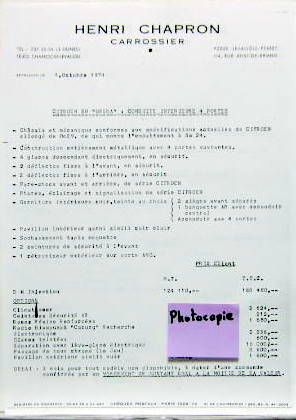 Couverture de 1974 CITROEN SM OPERA CONDUITE INTERIEURE 4 PORTES CHAPRON TARIF